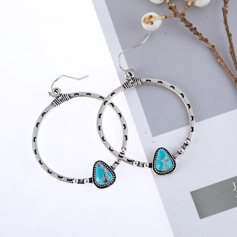 Wholesale Vintage Silver Green Triangle Turquoise Earrings
